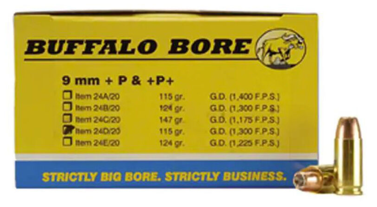 Buffalo Bore 9mm Luger +P Pistol and Handgun Ammo