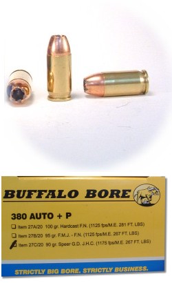 Buffalo Bore 380 Auto +P Pistol and Handgun Ammo